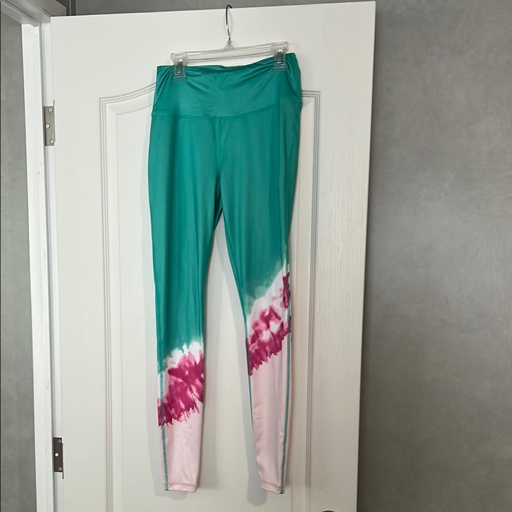 Teal and Pink Tie-Dye Leggings